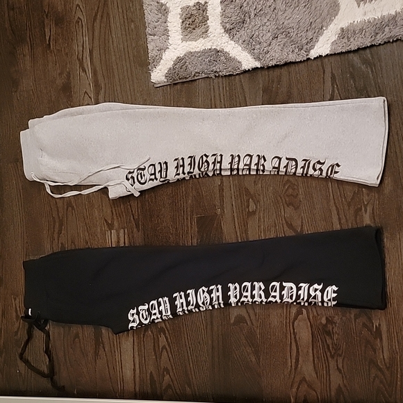 Rebel Minds Stay High Black & Grey Stack Pants - Picture 1 of 2